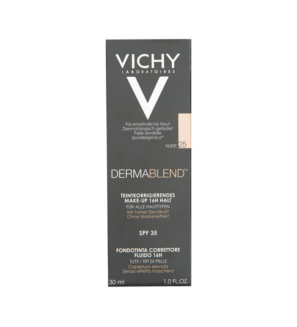 Vichy dermablend base fluída correctora, alta cobertura durante 16 hs + hidratación, tono nude 025 x 30 ml.