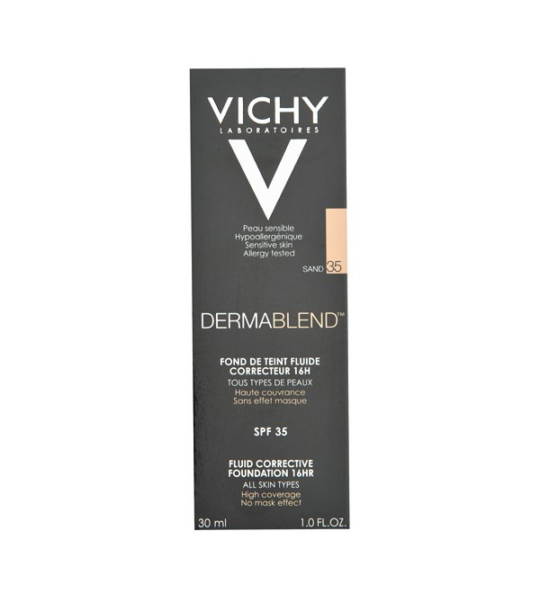 Vichy dermablend base fluída correctora, alta cobertura durante 16 hs + hidratación, tono sand 035 x 30 ml.