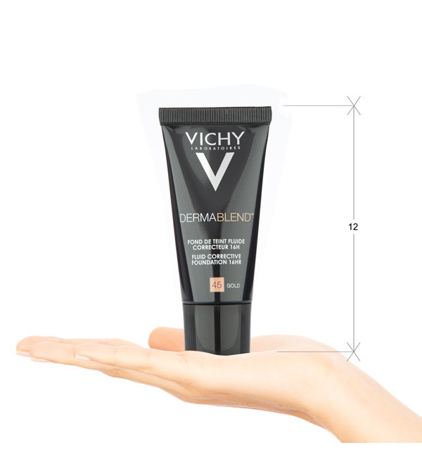 Vichy dermablend base fluída correctora, alta cobertura durante 16 hs + hidratación, tono gold 045 x 30 ml.