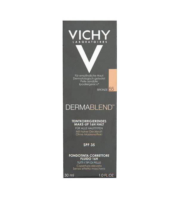 Vichy dermablend base fluída correctora, alta cobertura durante 16 hs + hidratación, tono bronze 055 x 30 ml.