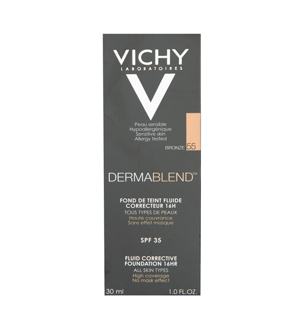 Vichy dermablend base fluída correctora, alta cobertura durante 16 hs + hidratación, tono bronze 055 x 30 ml.