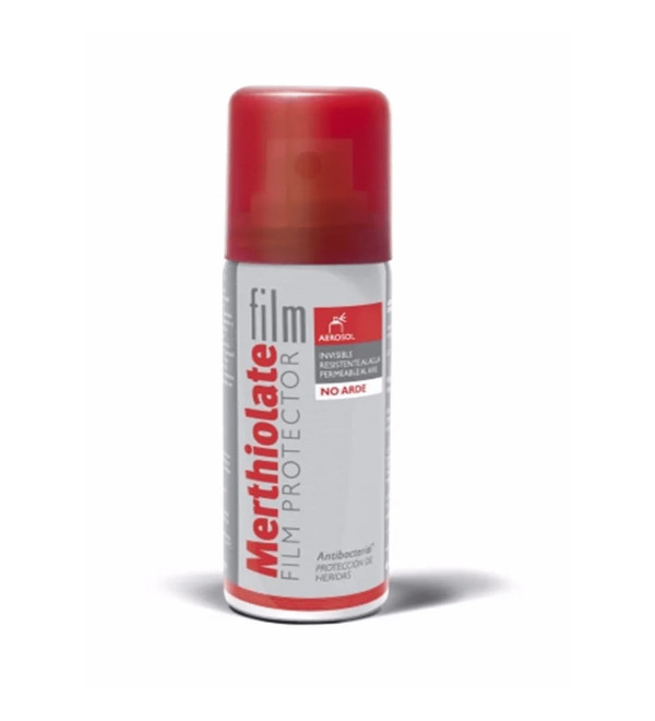 Merthiolate film aerosol, protector de heridas, antibacterial, barrera protectora, previene infecciones x 30 grs.