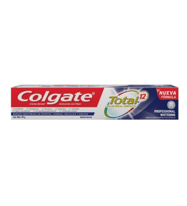 Colgate pasta dental total 12 gel blanqueador x 140 grs.