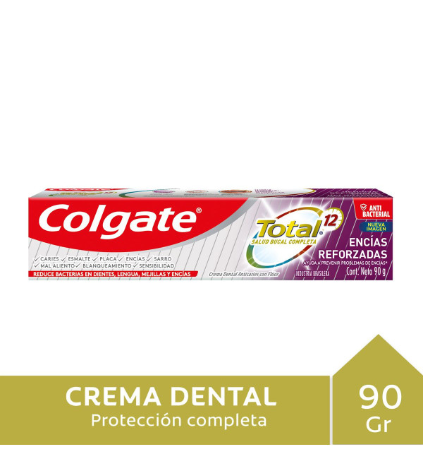 Colgate pasta dental total 12 encias reforzadas, combate la causa de raíz, encías saludables x 90 grs.