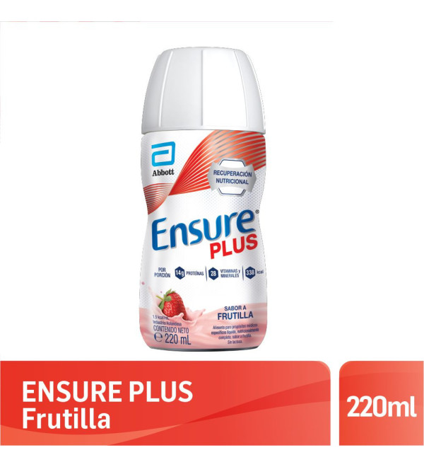 Ensure plus frutilla, suplemento nutricional liquido x 220ml.