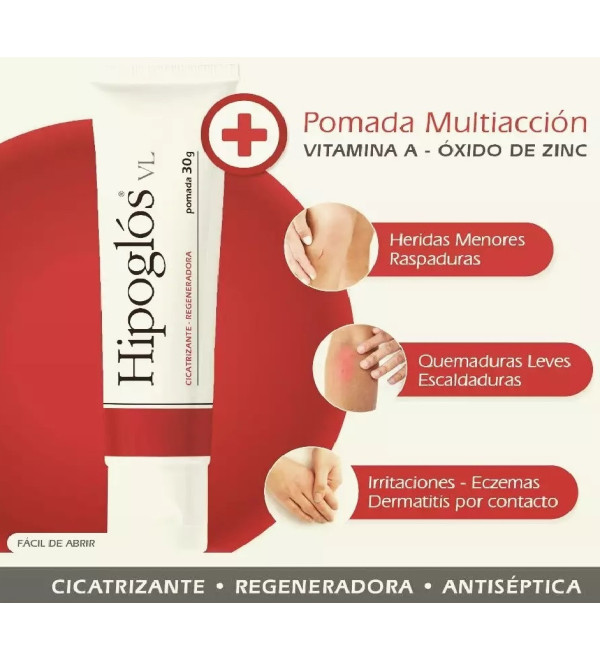 Hipoglós VL pomada cicatrizante y regeneradora, para paspaduras, heridas leves, quemaduras leves, raspaduras x 30 grs.
