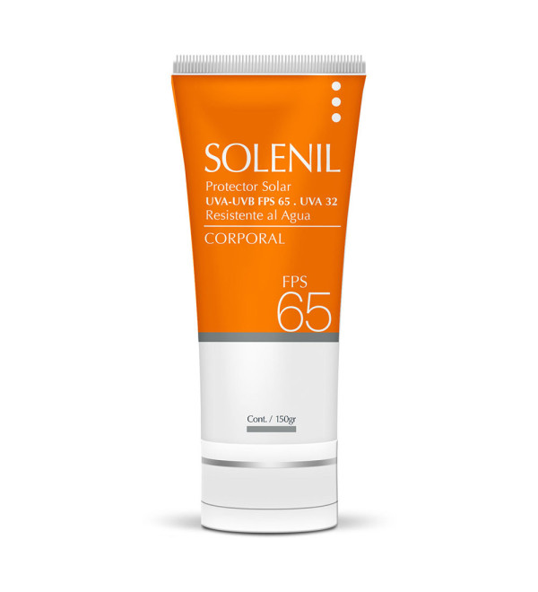 Solenil protector solar corporal factor 65, resistente al agua x 150 grs.