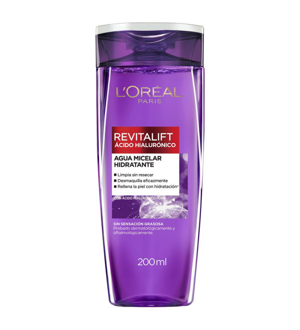 Loreal revitalif hialuronico agua micelar limpia, hidrata y suaviza la piel,  x200ml.