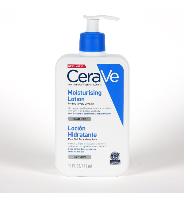 Cerave locion hidratante corporal, textura ultra ligera y potenciando por su formula con 3 ceramidas esenciales x 473 ml.