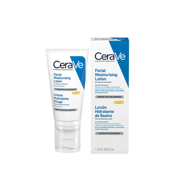 Cerave loción hidratante para rostro con fps 25 para piel normal a seca x 52 ml.