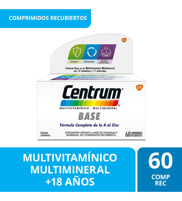 Centrum base multivitamínico multimineral x 60 comprimidos.