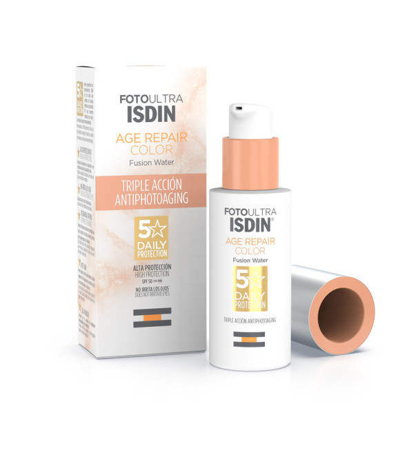 Isdin fotoprotector facial ultra age repair factor 50, antienvejecimiento y ultraligero con color x 50 ml.