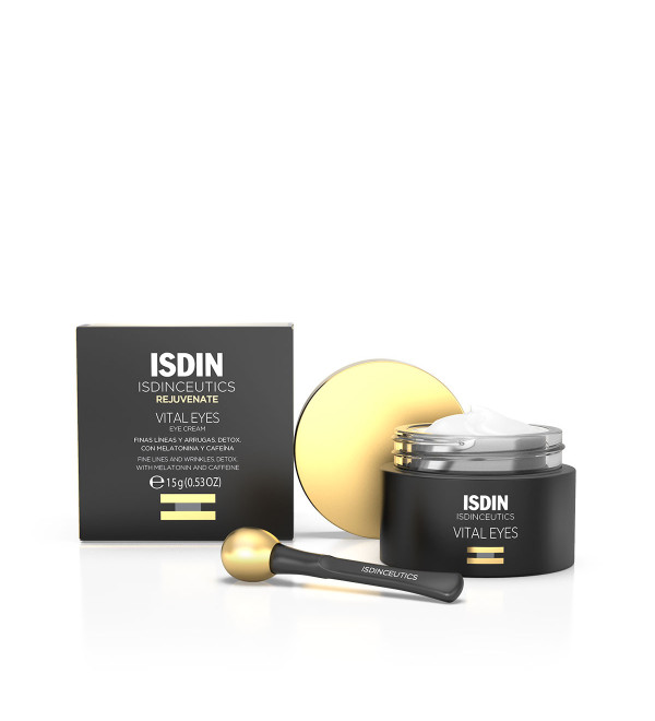 Isdinceutics vital eyes contorno de ojos antiarrugas, crema reparadora con melatonina y cafeína x 15 ml.