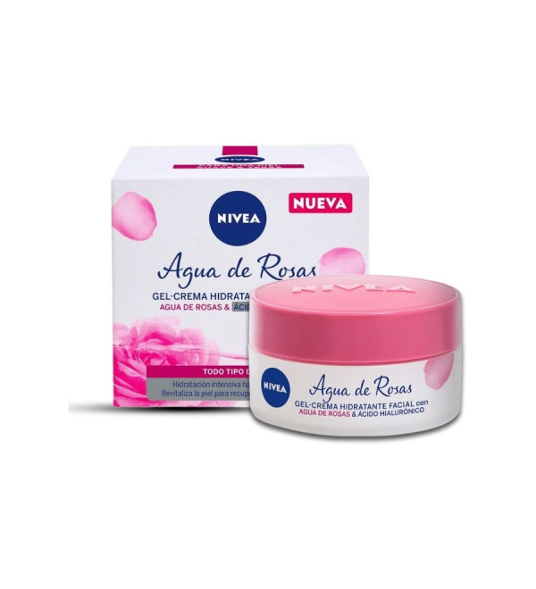 Nivea crema facial rose, hidratante con agua de rosas y ácido hialurónico x 50 ml.