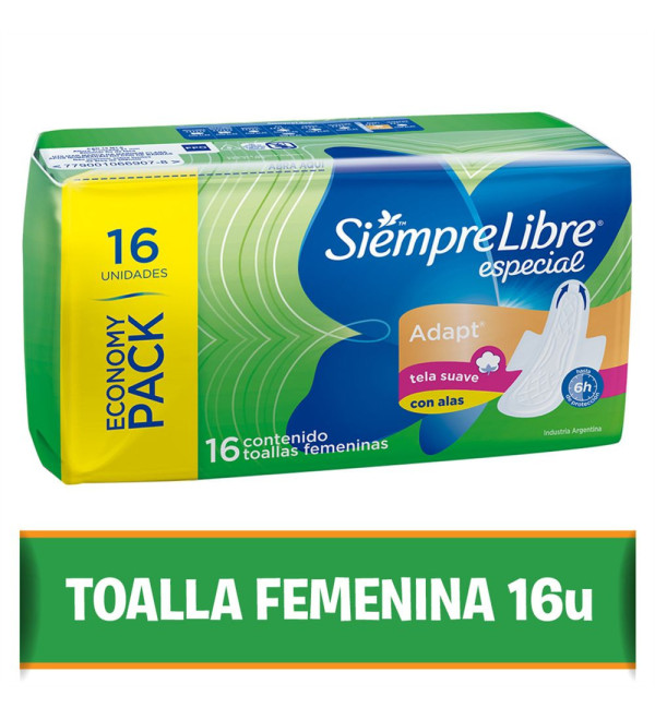 Siempre libre toallita femenina adapt especial seca x 16 unidades