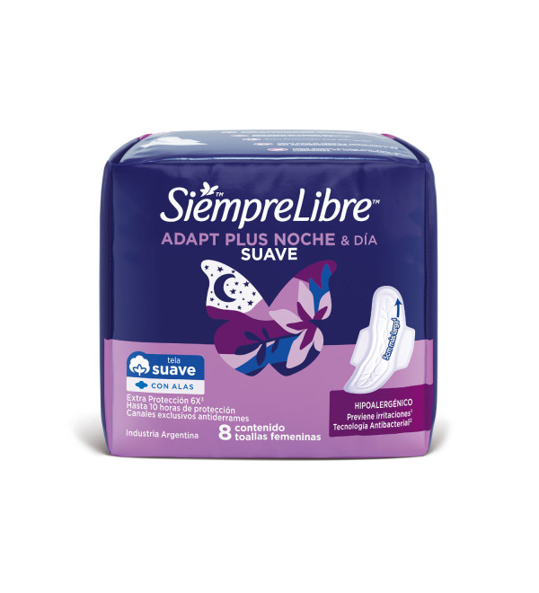 Siempre libre toallitas femeninas adap nocturnas con alas x 8 unidades
