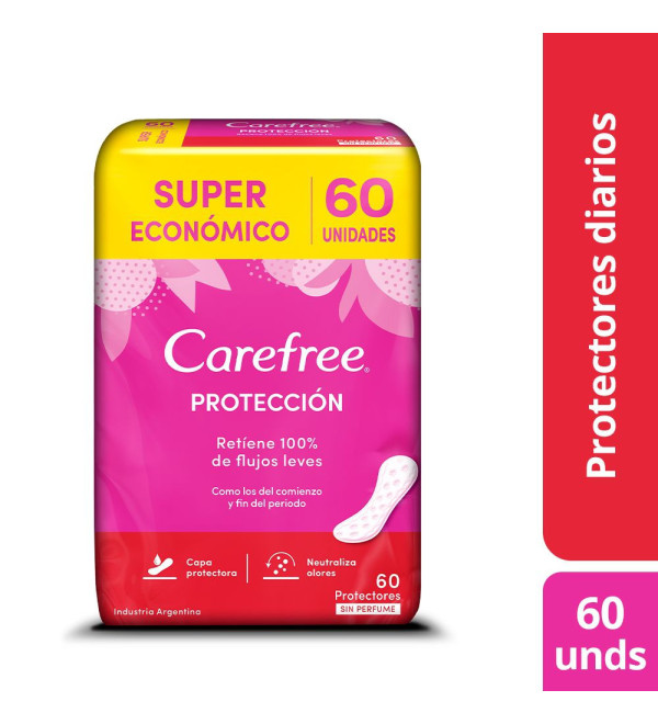 Carefree protectores femeninos diarios sin perfume x 60 unidades.