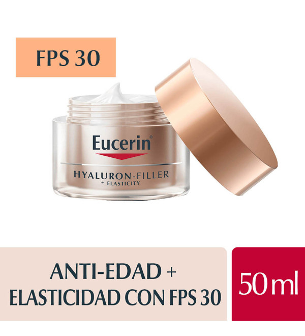 Eucerin Hyaluron-Filler + Elasticity, crema facial antiedad de día con factor 30 y ahora con Thiamidol x 50 ml.