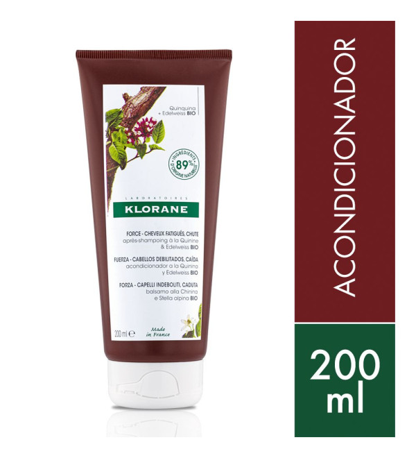 Klorane Quinina acondicionador, fortificante y desenredante, tiene acción energizante y revitalizadora x 200 ml.