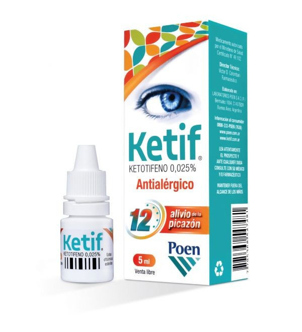 Ketif gotas para los ojos antialérgicas, alivio de la picazón x 5 ml.