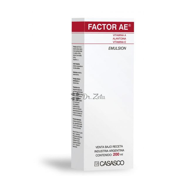 Factor AE emulsión corporal emoliente, protege y regenera la piel con vitamina A, alantoína y vitamina E x 200 ml.