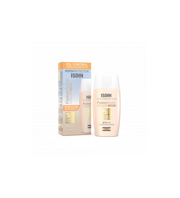 Isdin fotoprotector factor 50 fusion water color light, protector solar facial con color, fórmula ultraligera x 50 ml.