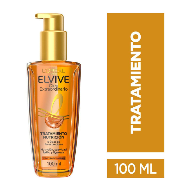 Elvive oleo extraordinario, tratamiento nutritivo, aporta suavidad, brillo y ligereza X100ml.
