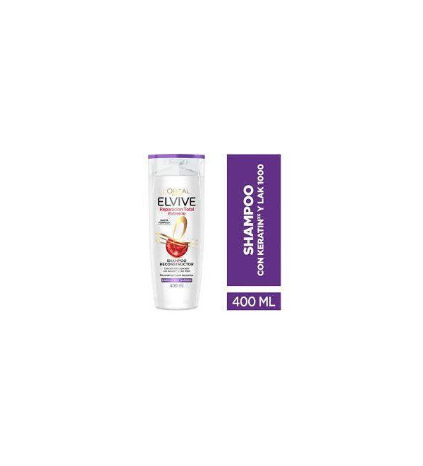 Elvive shampoo reparación total extrema con keratina, reconstruye hasta las puntas x 400 ml.