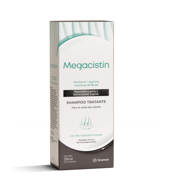 Megacistin shampoo tratante para la caída del cabello, reconstituyente y estimulante capilar x 200 ml.