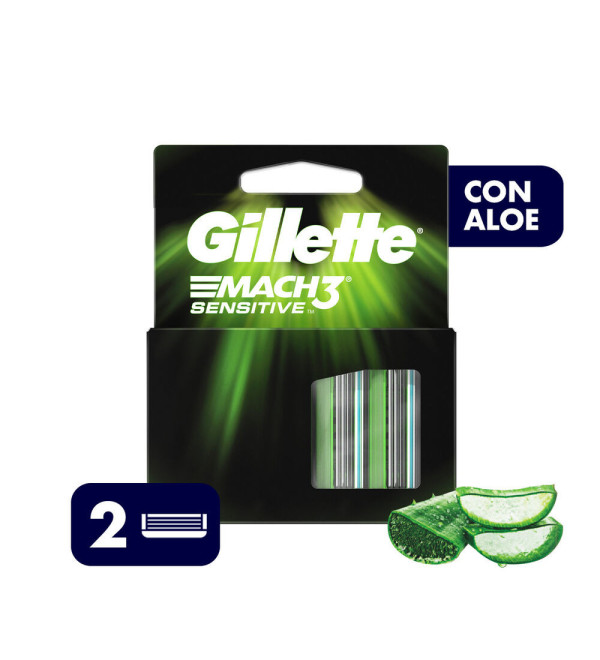 Gillete Mach 3 sensitive repuesto para máquina de afeitar x 2 cartuchos.
