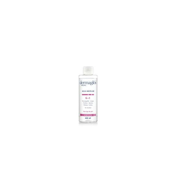 Dermaglos agua micelar, limpieza en un solo paso, desmaquilla, limpia, tonifica, ilumina, hidrata y calma x 400 ml.