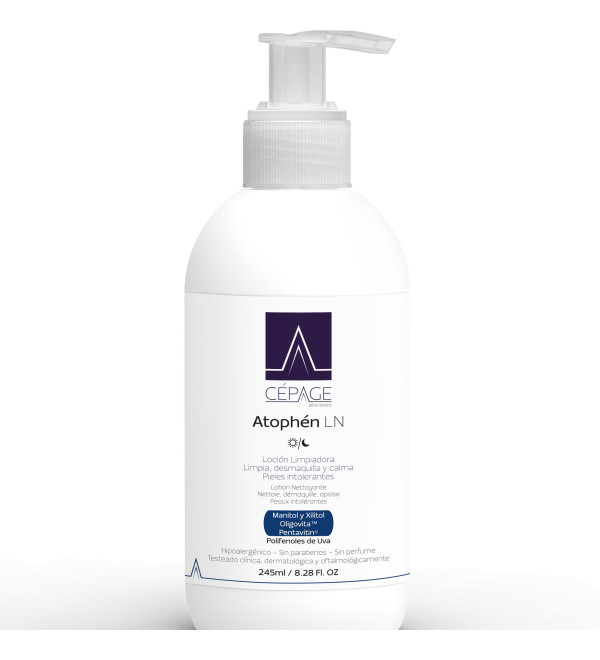 Cepage atophen loción ln, limpia, calma, desmaquilla y suaviza las pieles intolerantes, sensibles x 245 ml.
