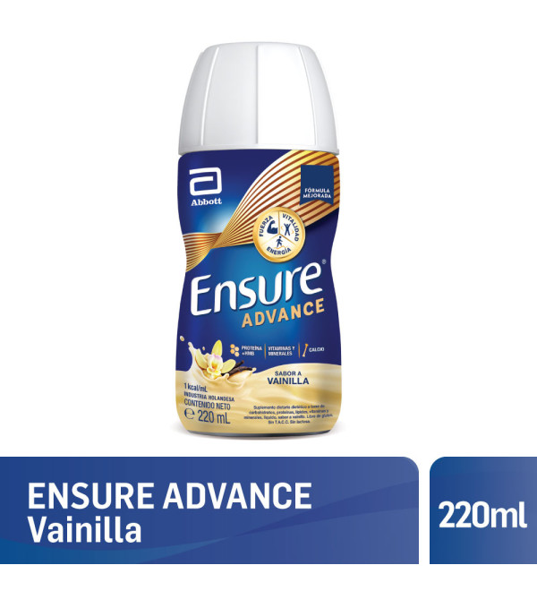 Ensure advance suplemento nutricional formulado para apoyar la fuerza, la vitalidad y la energía, de vainilla botella x 220 ml.