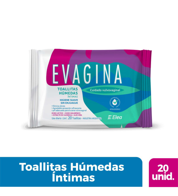Evagina toallitas húmedas íntimas, agradable sensación refrescante, elimina olores, ph adecuado para la zona x 20.