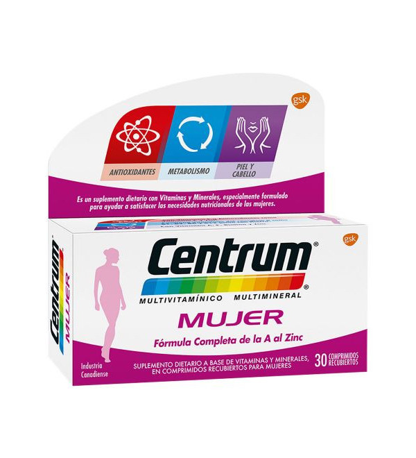 Centrum silver mujer, suplemento dietario con vitaminas y minerales, para mujeres de + de 50 años x 30 comprimidos.