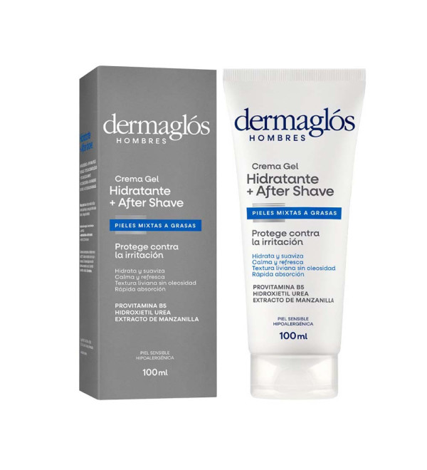 Dermaglos hombre crema gel after shave, protege contra la irritación, hidrata, suaviza, calma y refresca x 100 ml.