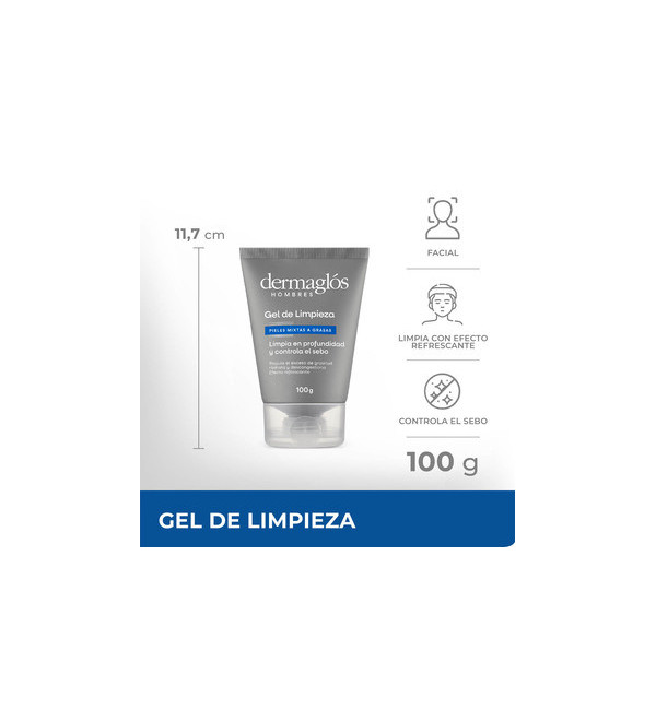 Dermaglos hombre gel de limpieza, ayuda a remover las impurezas de la piel, limpia en profundidad y controla el sebo x 100 grs.