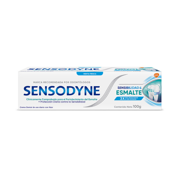 Sensodyne pasta dental sensibilidad y esmalte, clínicamente comprobada para el fortalecimiento del esmalte x 100 grs.