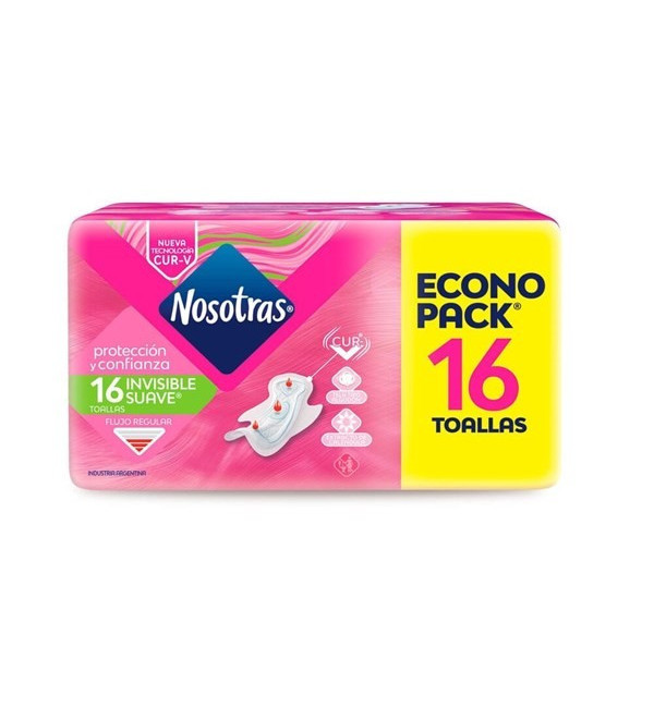Nosotras toallitas femeninas con alas pack económico x 16 unidades.