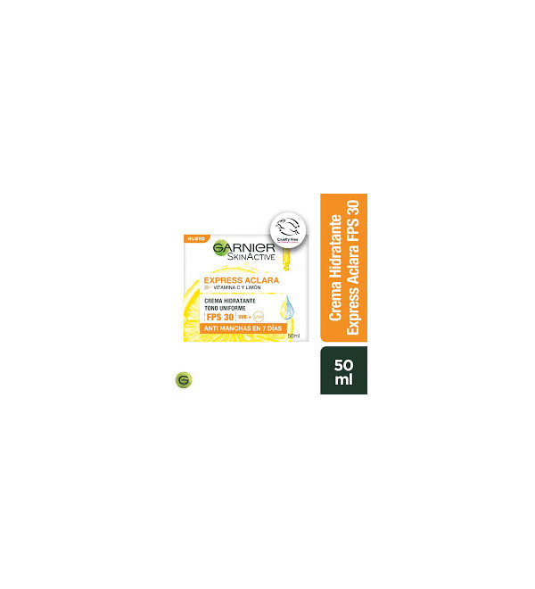 Garnier crema facial con vitamina c, niacinamida, hidrata, protege y unifica el tono de la piel fps30 x 50ml.