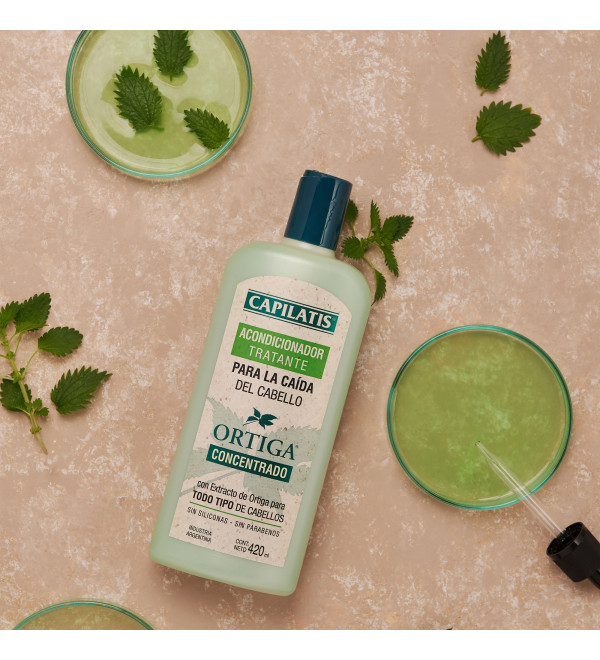 Capilatis ortiga acondicionador tratante para la caída del cabello. Ortiga Concentrado para todo tipo de cabellos x 420 ml.
