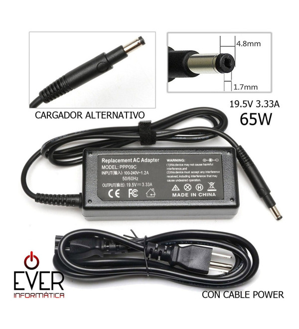 Cargador notebook 65 11 19.5V 3.34A TIP 4.8 x 1.7MM 65W