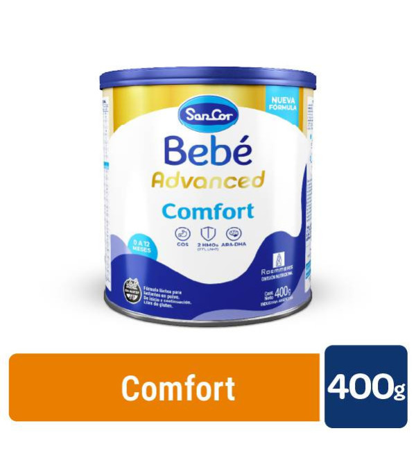 Sancor bebe advanced confort, fórmula nutricionalmente para bebés de 0 a 12 meses que mejora los malestares digestivos x 400 ml.