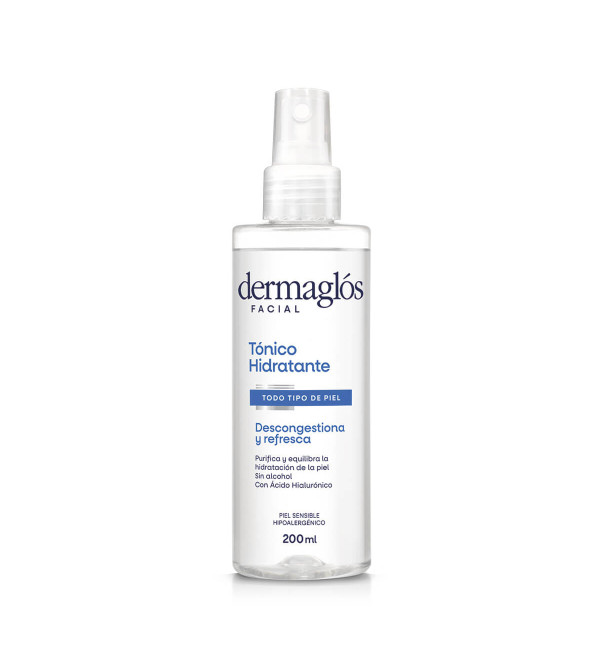 Dermaglós facial tónico hidratante descongestivo, purifica y equilibra la hidratación de la piel x 200 ml.