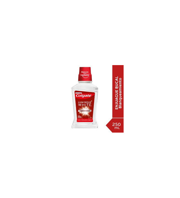 Colgate enjuague bucal luminous white ayuda a mantener los dientes naturalmente blancos x 250ml.