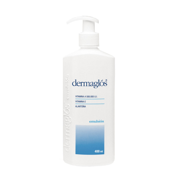 Dermaglos emulsión, indicada en el cuidado de irritaciones, heridas, quemaduras, y en el cuidado de la piel seca x 400 ml.
