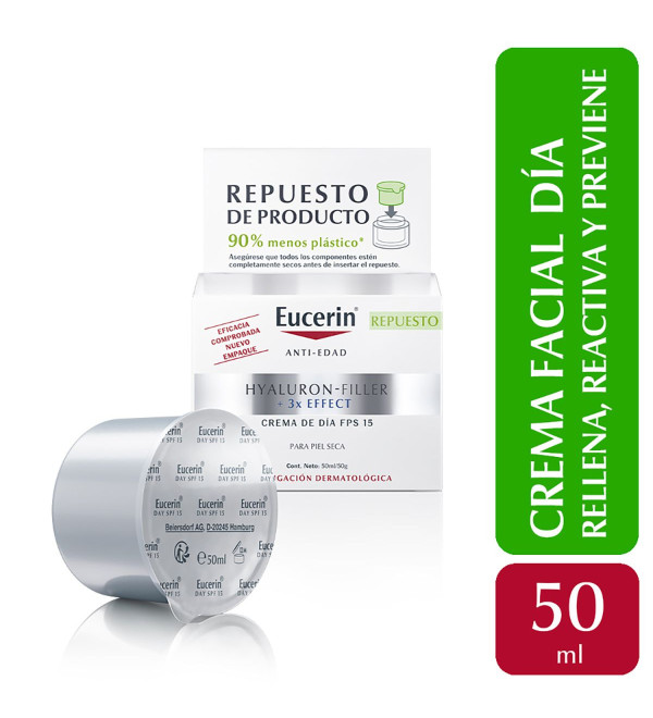Eucerin hyaluron-filler repuesto crema de día antiedad para piel seca con factor de protección 15 x 50 ml.