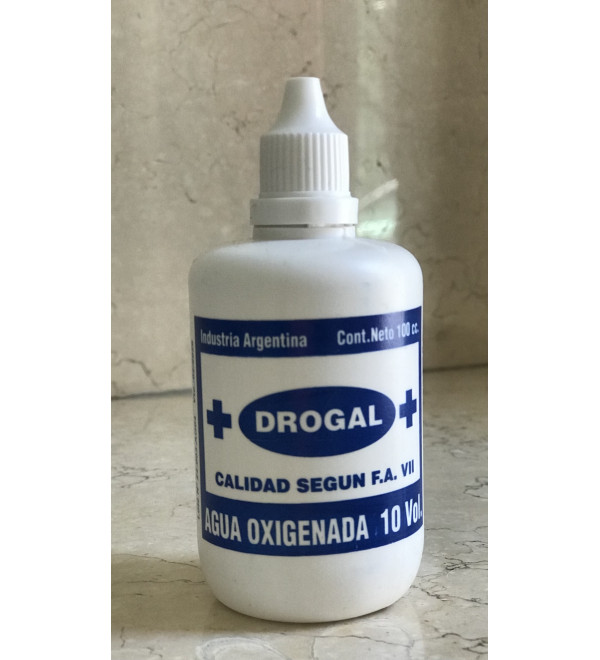 Drogal agua oxigenada 10 volumenes, para primeros auxilios, desinfectante de uso tópico general, lavado de heridas x 100ml.