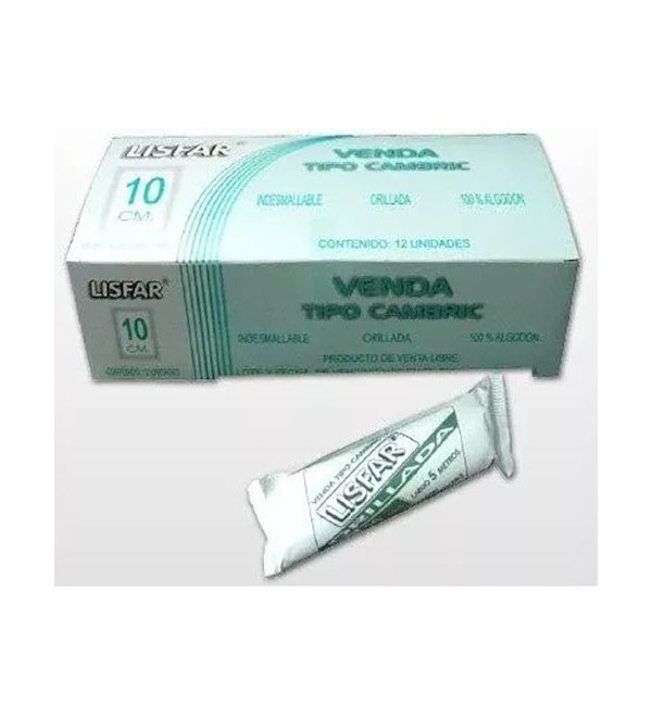 Lisfar venda orillada 100% algodon  x 10CM x 3 mtrs
