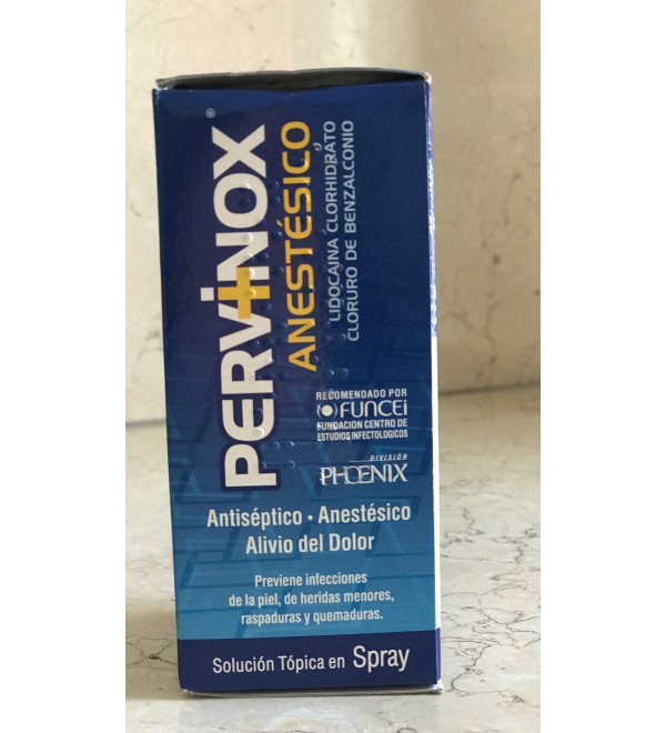 Pervinox anestesico spray , antiseptico, anestesico con lidocaina alivio el dolor x 40
